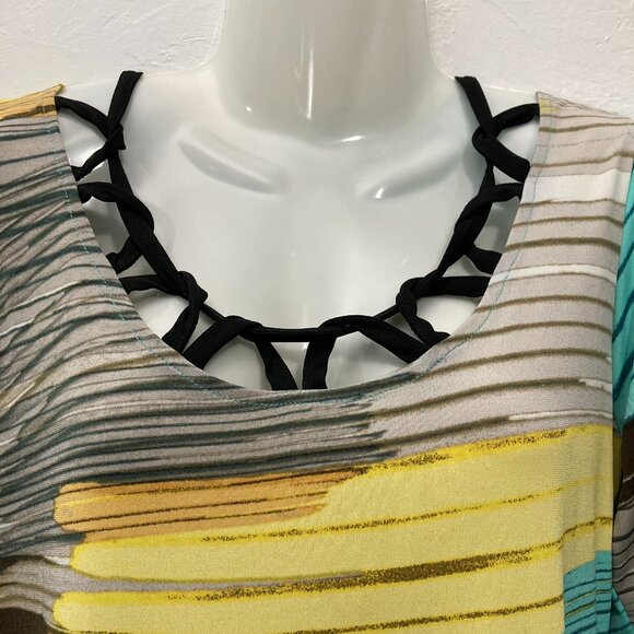 Fashque Studio Top Blouse Stretch Pullover Abstract Multi Asymmetrical S USA - Picture 4 of 11